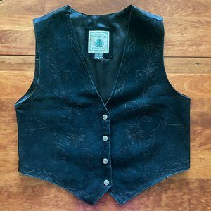 Northwest Territory Western Black Suede Vest Embroidered, Snaps Men's L